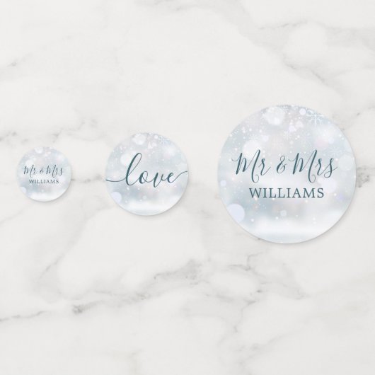 エレガントなウィンターワンダーランドの雪の結晶 ウェディング コンフェッティ (裏面)