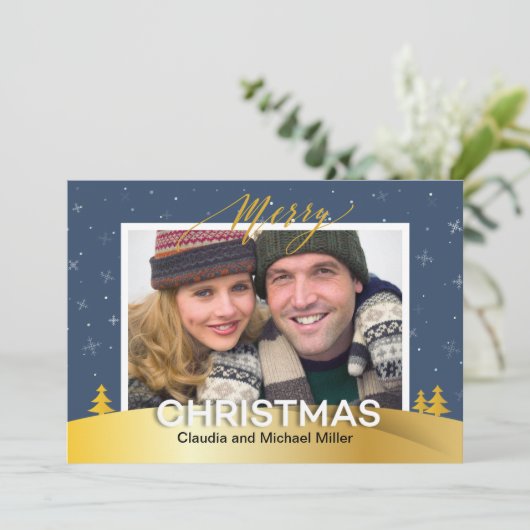 エレガントなウィンターワンダーランドの雪の結晶 ファミリーフォト シーズンカード (スタンド正面)