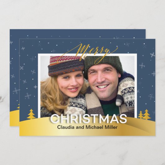 エレガントなウィンターワンダーランドの雪の結晶 ファミリーフォト シーズンカード (正面/裏面)