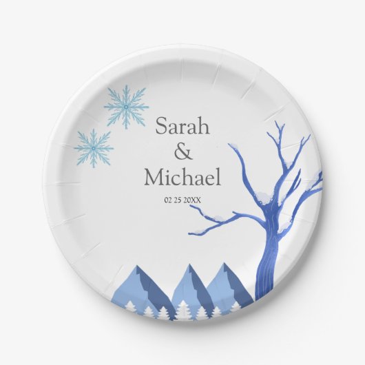 エレガントなウィンターワンダーランド 雪の結晶 ペーパープレート (正面)