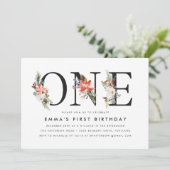 エレガントなウィンター フラワーの1歳誕生日パーティー 招待状 (スタンド正面)