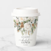 エレガントなウィンター フローラル グリーン ブライダル シャワー 紙コップ (裏面)
