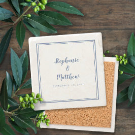 エレガントなウェディングの新婦カスタムと新郎のブルー&ホワイト ストーンコースター