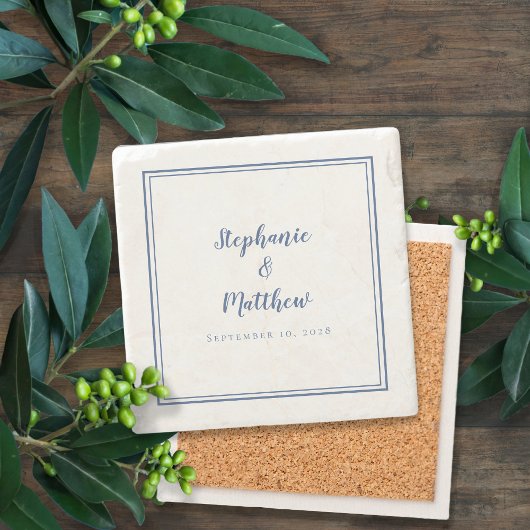 エレガントなウェディングの新婦カスタムと新郎のブルー&ホワイト ストーンコースター