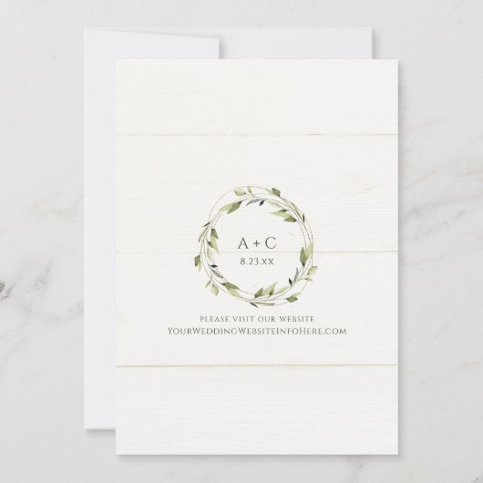 エレガントなウェディングの葉の緑の金ゴールド白フローラ 招待状 (裏面)