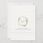 エレガントなウェディングの葉の緑の金ゴールド白フローラ 招待状 (裏面)