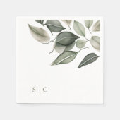 エレガントなウェディングの葉ミュート緑 スタンダードカクテルナプキン (正面)