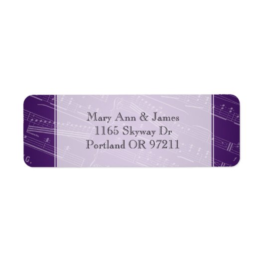 エレガントなウェディングアドレスシートミュージックパープル ラベル (正面)