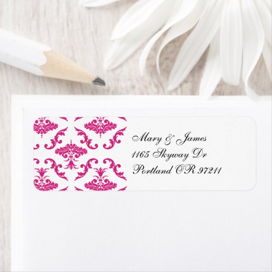 エレガントなウェディングアドレスピンクダマスク ラベル (インサイチュ)