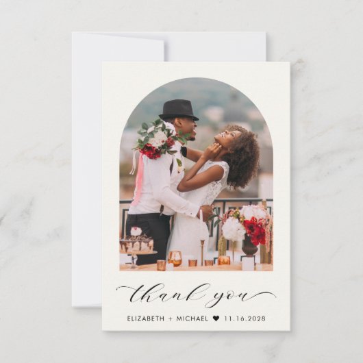エレガントなウェディングアーチ型フォトクリーム サンキューカード (正面)