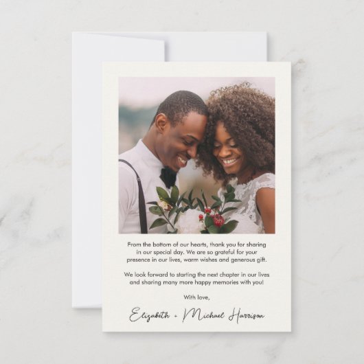 エレガントなウェディングアーチ型フォトクリーム サンキューカード (裏面)