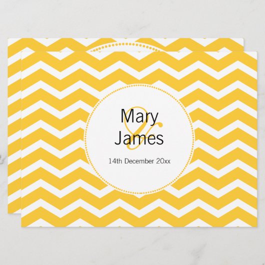 エレガントなウェディングイエローシェブロンパターン 招待状 (正面/裏面)