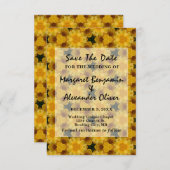 エレガントなウェディングイエローフラワーパターカスタムン救 セーブザデート (正面/裏面)