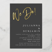 エレガントなウェディングウェブサイトソフトブラック金ゴールド 箔招待状 (正面)