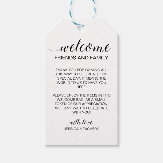 エレガントなウェディングウェルカムギフトバスケットバッグ ギフトタグ (正面)