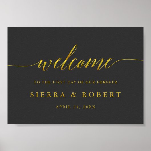 エレガントなウェディングウェルカムサインとフェイク金ゴールドスクリプト ポスター (正面)