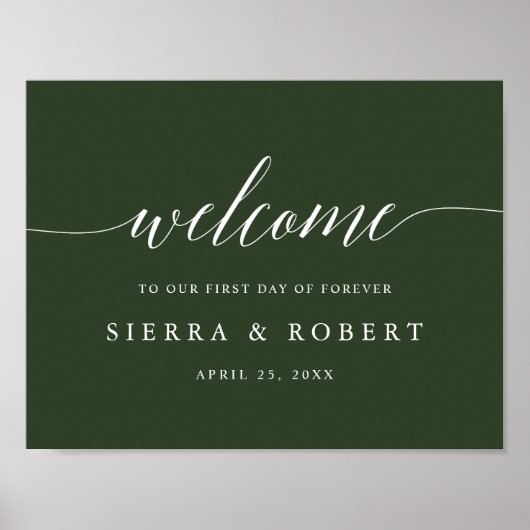 エレガントなウェディングウェルカムサインと白いスクリプト ポスター (正面)