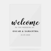 エレガントなウェディングウェルカムサインカスタム名と日付 アクリルサイン (正面)