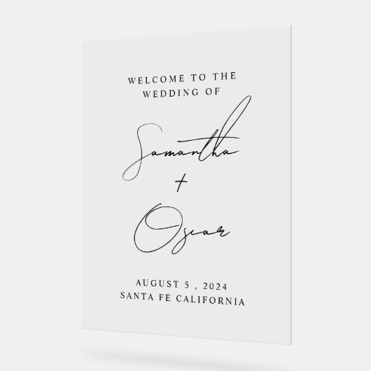 エレガントなウェディングウェルカムサインカスタム名と日付 アクリルサイン (傾斜)