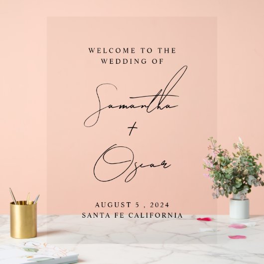 エレガントなウェディングウェルカムサインカスタム名と日付 アクリルサイン (ウェディング)