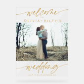 エレガントなウェディングウェルカムフロステッド写真 | ゴールド アクリルサイン (正面)