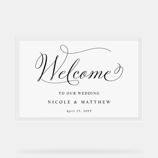 エレガントなウェディングウェルカムホワイトアクリルサイン アクリルサイン (正面)