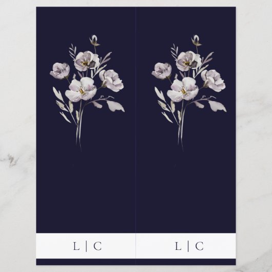 エレガントなウェディングウォーターカラーのダークネイビーのダブルメニュー (裏面)