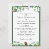 エレガントなウェディングウォーターカラーフローラバタフライグリーン 招待状 (正面)