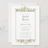 エレガントなウェディングウォーターカラーフローラバタフライグリーン 招待状 (正面)