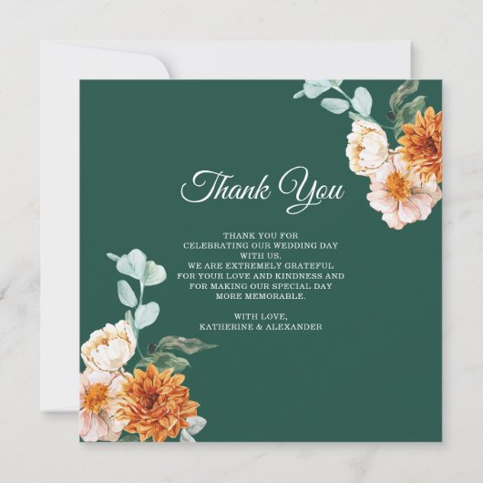 エレガントなウェディングウォーターカラーフローラ写真ありがとう サンキューカード (裏面)