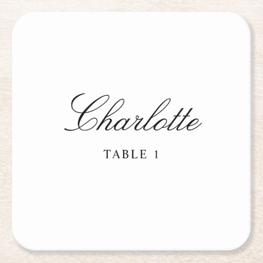 エレガントなウェディングエスコートカードネーム座席表 スクエアペーパーコースター (正面)