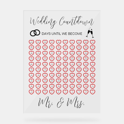 エレガントなウェディングカウントダウン透明 アクリルサイン (正面)