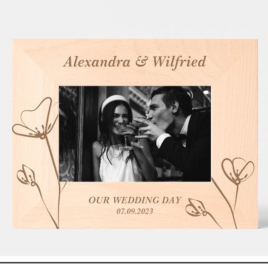 エレガントなウェディングカスタムフラワー木枠 レーザー彫刻フレーム