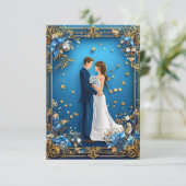 エレガントなウェディングカップルとフローラフレーム 招待状 (スタンド正面)