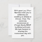 エレガントなウェディングカップルとフローラフレーム 招待状 (裏面)