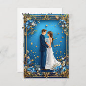 エレガントなウェディングカップルとフローラフレーム 招待状 (正面/裏面)