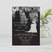 エレガントなウェディングカップルのハロウィーンキャッスルハウス 招待状 (スタンド正面)