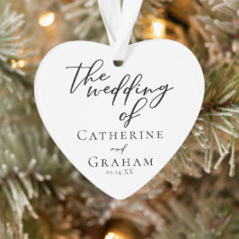 エレガントなウェディングカップルの写真ハートクリスマス オーナメント