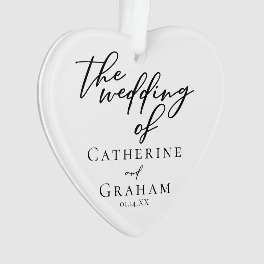 エレガントなウェディングカップルの写真ハートクリスマス オーナメント (正面)