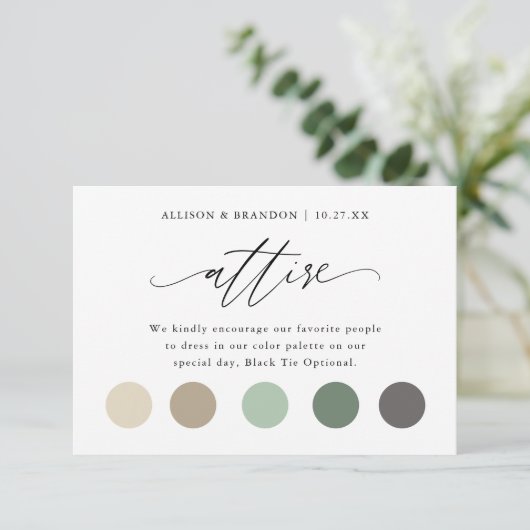 エレガントなウェディングカラードレスコード挿入ダウンロード 招待状 (スタンド正面)