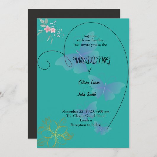 エレガントなウェディングカードデザイン 招待状 (正面/裏面)