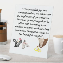 エレガントなウェディングカード – シックなブラックヒールとピンク 台座サイン