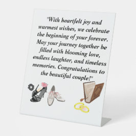 エレガントなウェディングカード – シックなブラックヒールとピンク 台座サイン