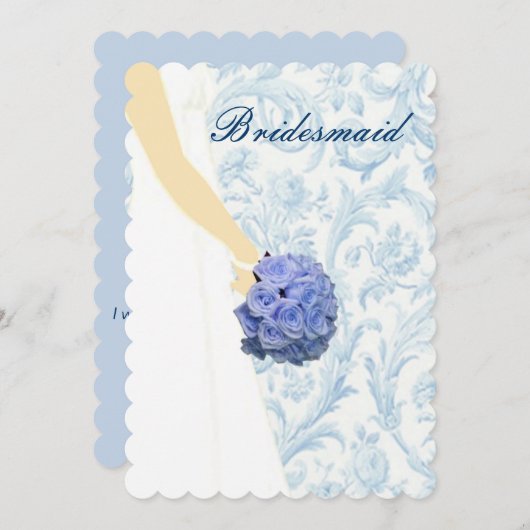 エレガントなウェディングガウン青い花嫁メイドカード 招待状 (正面/裏面)