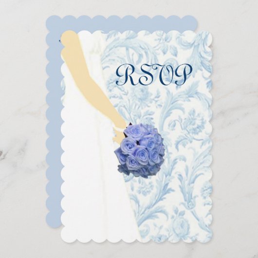エレガントなウェディングガウン青の応答カード 招待状 (正面/裏面)