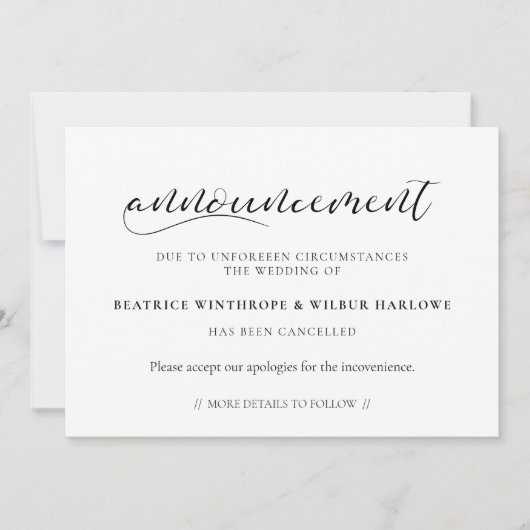 エレガントなウェディングキャンセルアナウンスカード 招待状 (正面)