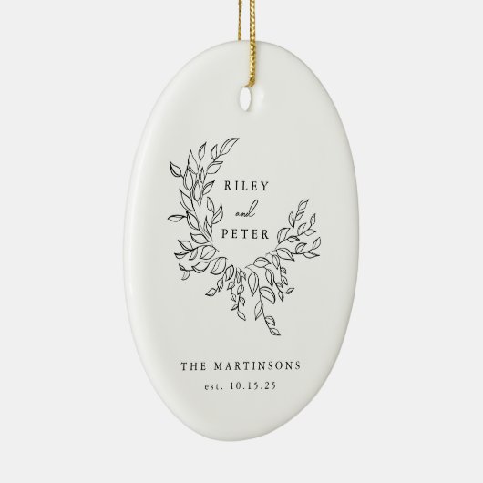 エレガントなウェディングクレストパーソナライズされたキープサケ セラミックオーナメント (右)