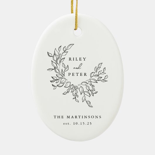 エレガントなウェディングクレストパーソナライズされたキープサケ セラミックオーナメント (裏面)