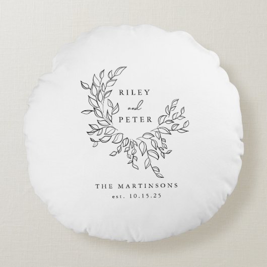 エレガントなウェディングクレストパーソナライズされたキープサケ ラウンドクッション (正面)