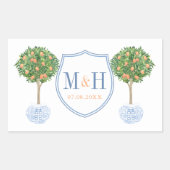 エレガントなウェディングクレストモノグラムありがとうお願い 長方形シール (正面)